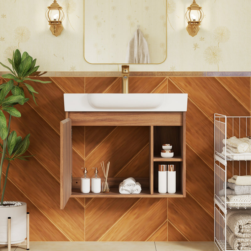 Meuble-lavabo mural simple 27,2 po avec comptoir en céramique, 27.2"