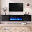 Meuble télé noir 80 po avec foyer électrique de 36 po, console Mid-Century moderne avec contrôle RVB, console multimédia cannelée avec tablettes ouvertes pour téléviseurs de 85 po ou moins-131635362