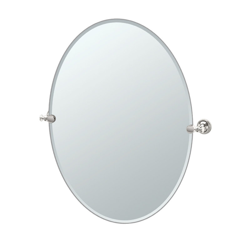 Tavern Wall Mount Frameless Oval Bathroom Vanity Mirror | Pivoting (Tilting) and Beveled Wall Mirror, 32" H x 28.5" W