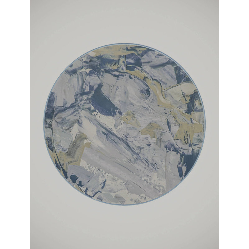 Tapis bleu pâle en polyester tissé à la machine, Rond 5 pi