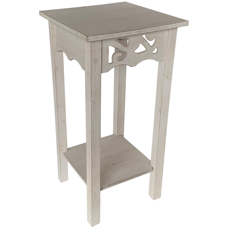 Table de bout Cesidia de 23,7 po de hauteur avec tablette de rangement, table d'appoint, support de décoration pour petits et petits espaces, blanc cassé antique délavé à l'eau