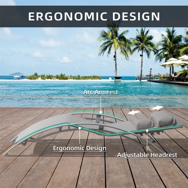 Outdoor Adjustable Backrest Leisure Recliner (Set of 2 Chairs with Table), Grey