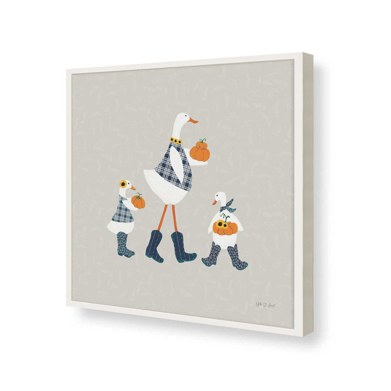 «Ducks in the Pumpkin Patch X» par Yvette St. Amant, reproduction d'art, H 30 po x l 30 po, Blanc