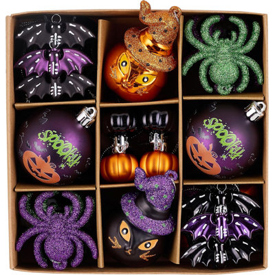  50ct Halloween Ornaments Tree Decorations, Shatterproof Cats Jack-o'-Lantern Pumpkin Vintage Decorative Hanging Ball Ornaments Set for Small Tree, Cute Holiday Party Indoor Home Decor