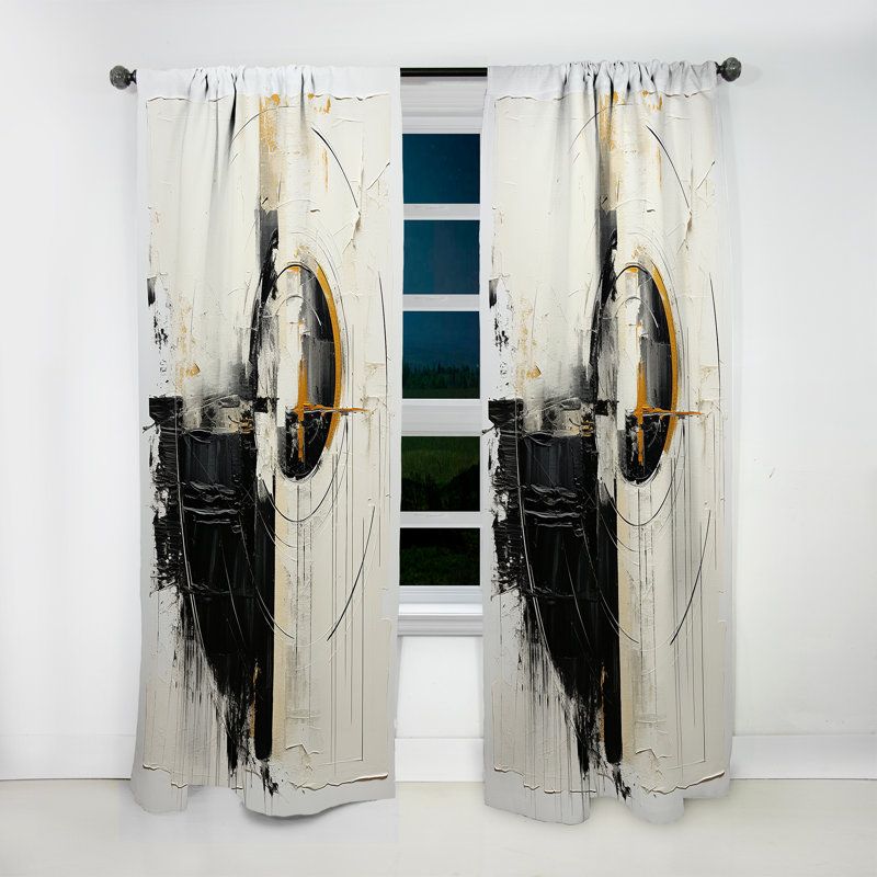 Beige And Black Divine Simplicity II - Painting Abstract Room Darkening Curtain - 1 Panels, 52" W x 95" L