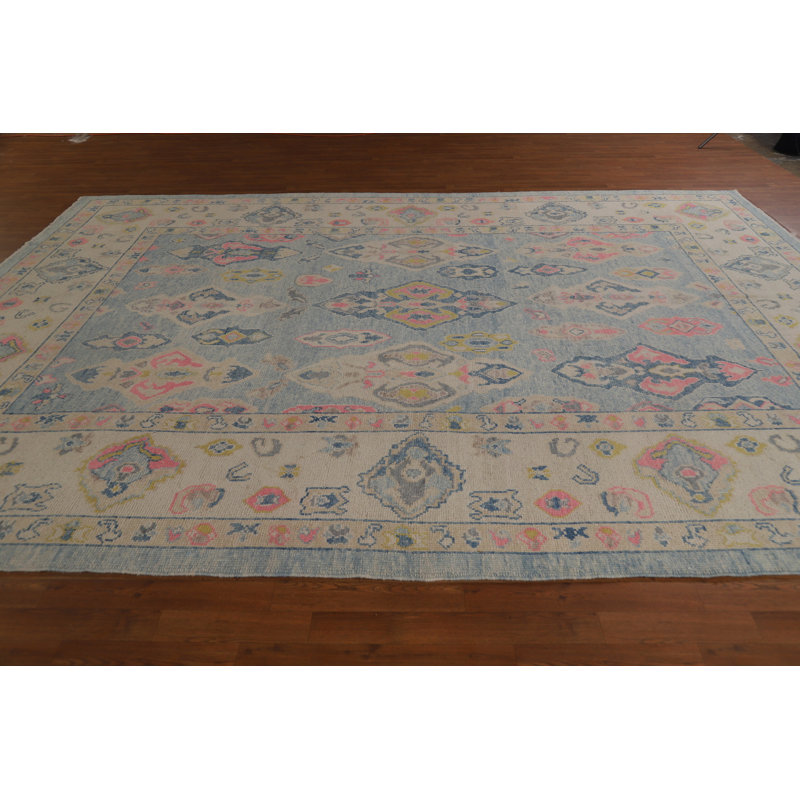 Tapis géométrique bleu Oushak 9 x 13