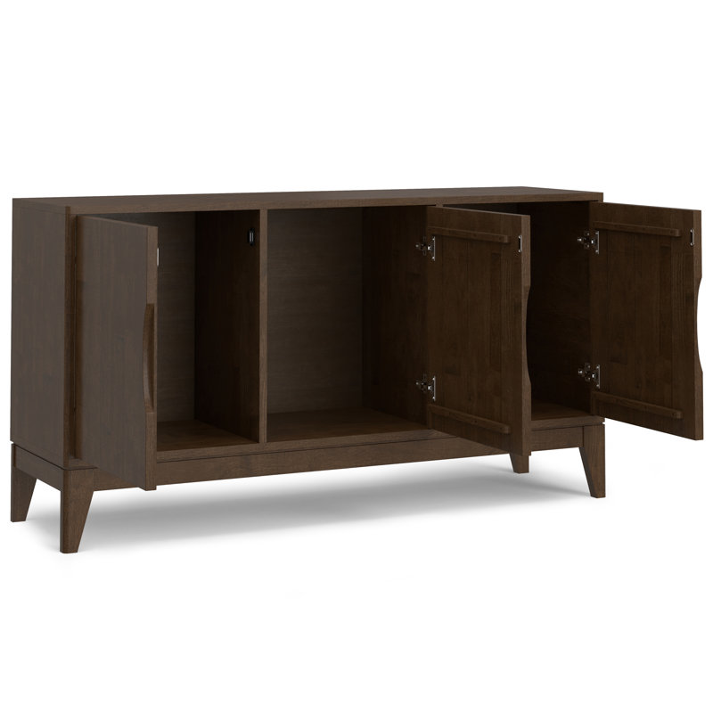 Harper 60"W Solid Wood Mid-Century Modern 3-Door Sideboard Buffet with Tapered Legs and Adjustable Shelves