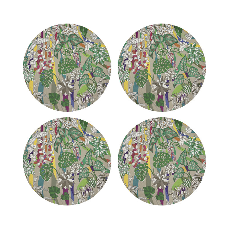 Sabi Jungle Beige Vegan Leather Round Coasters, Beige