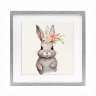 Sweet Floral Crowned Bunny Framed Print Under Glass, design by Lazar Studio