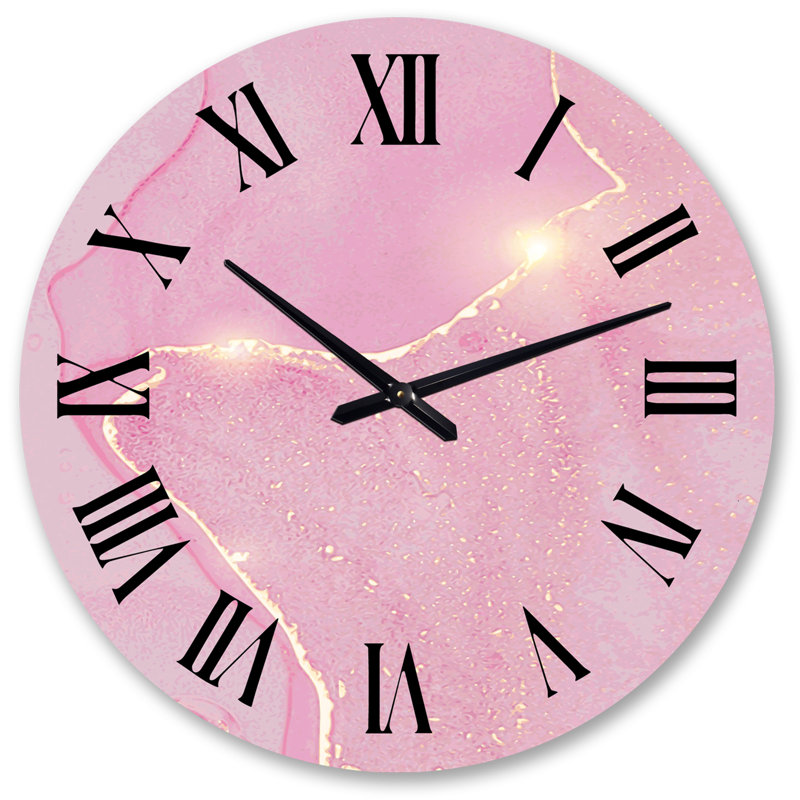 Rose et marbre liquide Art III - horloge murale moderne rose, Grand