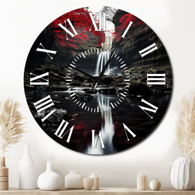 Horloge murale grise et rouge Waterfall Of Eternity II - Paysages