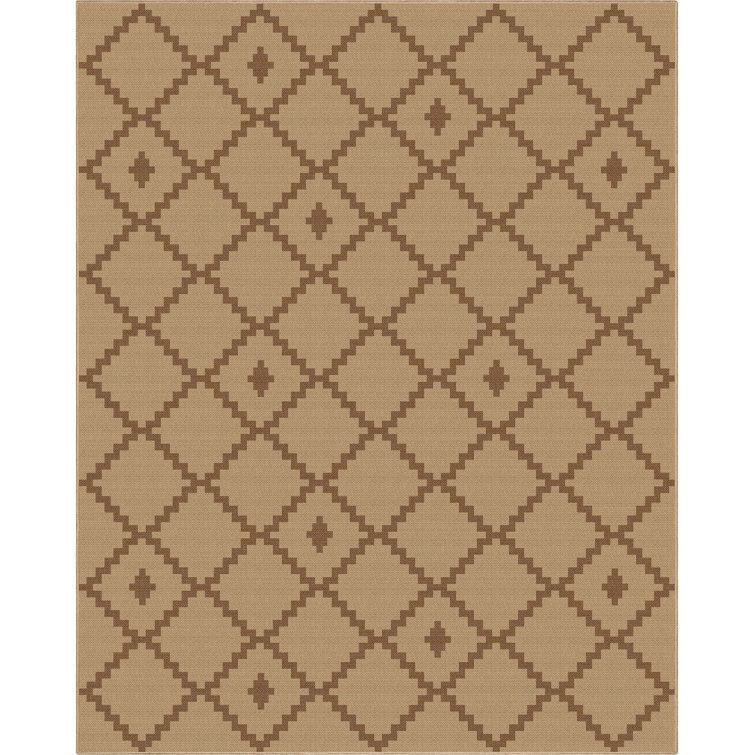 Faux-Jute Akita Moroccan Lattice Flat-Weave Beige Area Rug