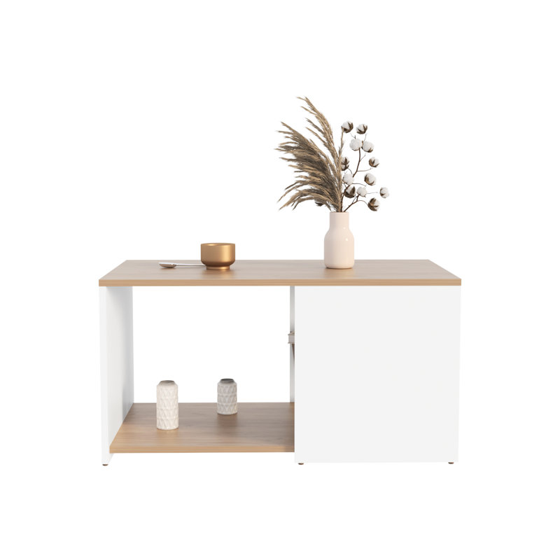 Table basse moderne avec espace de rangement - 32,23 po x 17,69 po, rectangulaire, chêne naturel, profondeur profonde de 17,69 po, chêne