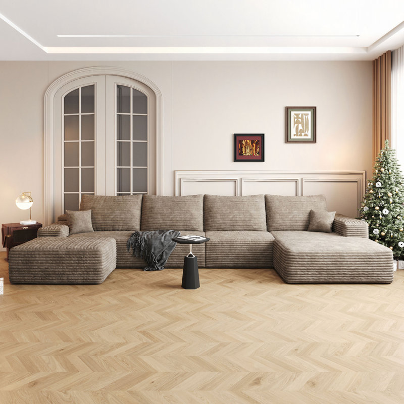 Canapé 135 po Cloud avec 1 repose-pieds, canapé rembourré, canapé confortable en forme de U pour le salon, canapé d'angle à assise profonde, aucun assemblage requis (tissu en velours côtelé moelleux)