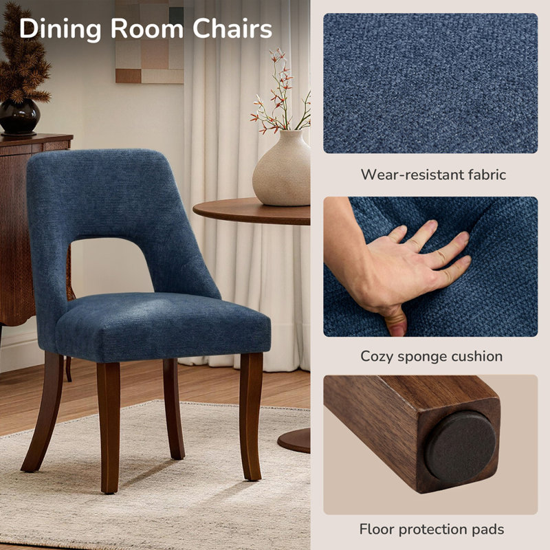 Chaise de salle à manger rembourrée à dossier en bois massif (ensemble de 2), Marine, Navy