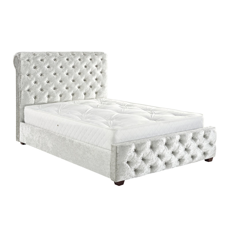 Joel Upholstered Bed, Double (4'6), Bling Silver