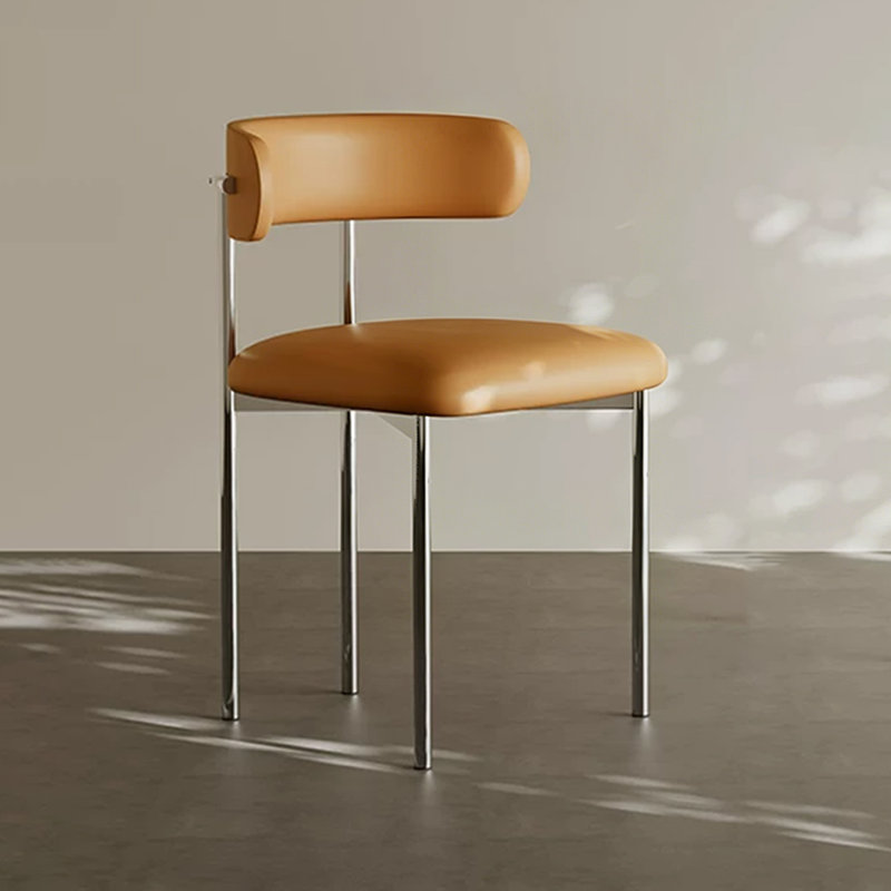 Orange+Silver Solid back side Chair(Set of 2), Orange