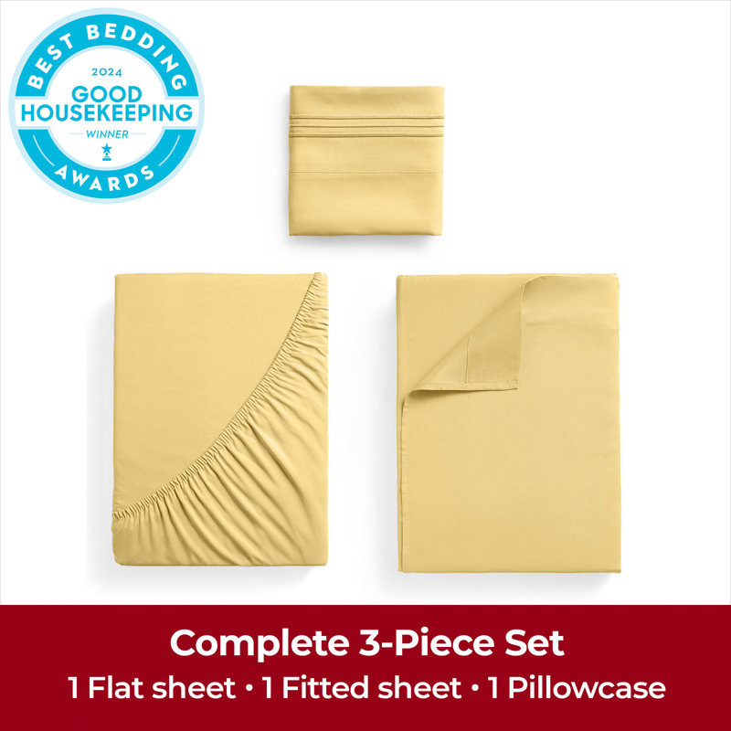 Draps simples Mellanni 1800 - jaune, Yellow, Ensemble literie pour lit simple