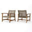 Ensemble de fauteuils club d'extérieur en bois d'acacia avec cadre en bois d'acacia, ensemble de 2 pièces