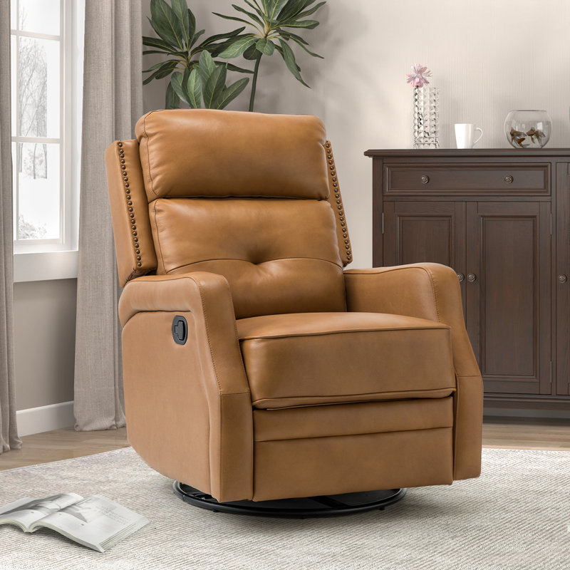 Fauteuil inclinable manuel pivotant Rudisill, Cuir véritable chameau