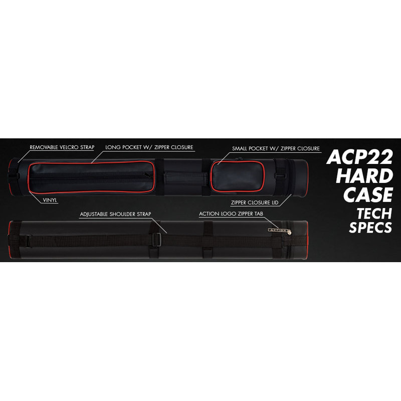 Action Piping ACP22 2x2 Hard Pool Cue Case Billiard Stick Bag Billiards Cues, Black/Red