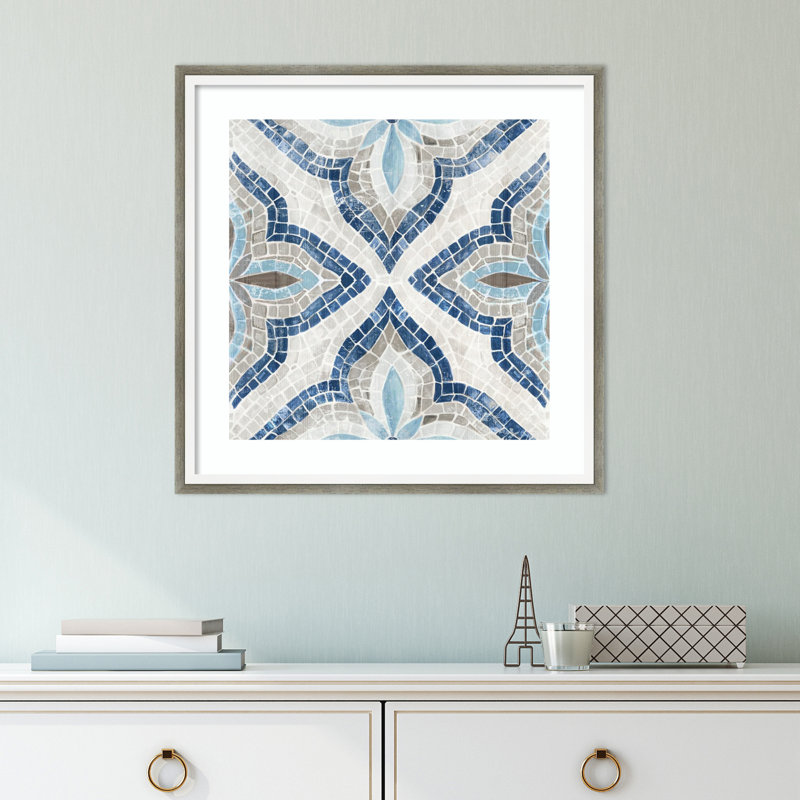 «Kaede Blue Moroccan Tile» par Eva Watts, reproduction d'art encadrée, H 17 po x l 17 po x P 1 po, Argent