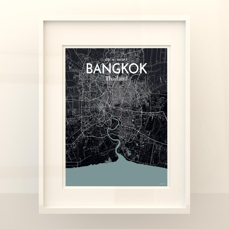 Bangkok City Map In Midnight - No Frame Print, 20cm H x 16cm W x 0.05cm D