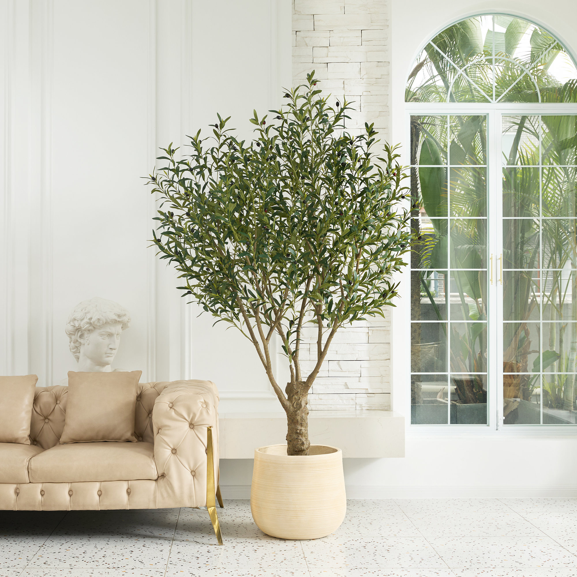 Aldis Artificial Olive Tree, UV Resistant Fake Plants, Faux Olive Tree for Indoor & Outdoor Decor, 84" H x 50" W x 50" D
