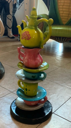 Mychele Small Stacked Teapot Table Top Statue, Green/Pink/Blue