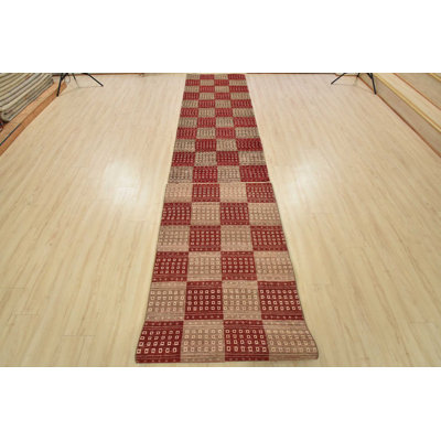 Tapis contemporain brun en laine noué à la main 3 pi 1 po x 17 pi 9 po Gabbeh