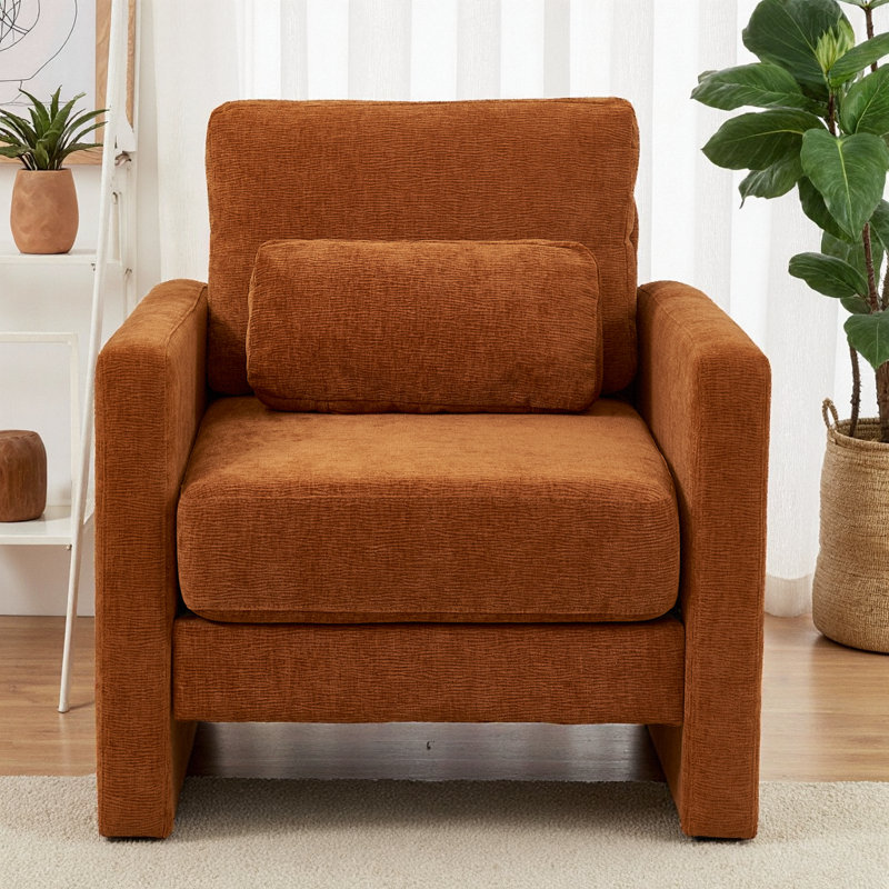 Élégant fauteuil d'appoint en chenille - Un confort élégant pour votre espace de vie, Orange