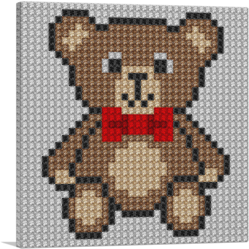 «Brown Teddy Bear Red Bow Tie Jewel Pixel», reproduction d'art graphique sur toile tendue, H 12 po x l 12 po x P 1,5 po