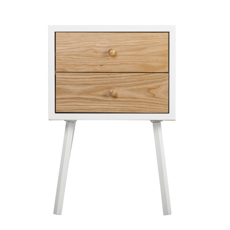 Universal Expert Abacus 2 Drawer Side Table, Modern Oak and White