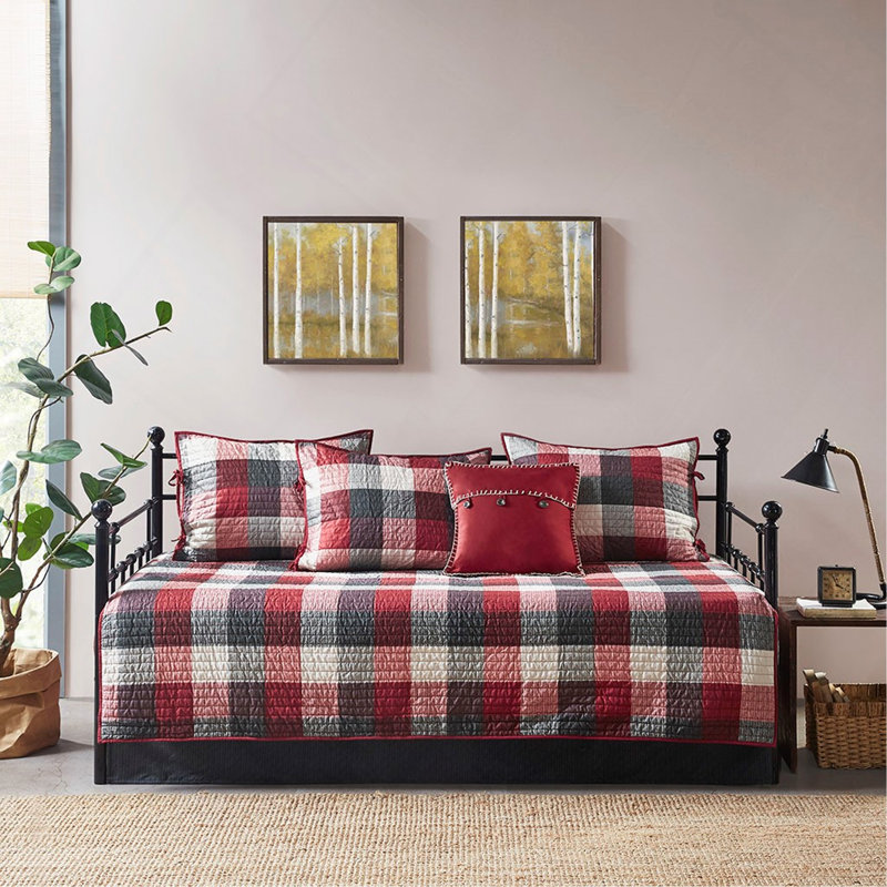 Ensemble de housse pour lit de jour simple réversible à carreaux avec confort matelassé et charme rustique pour matelas