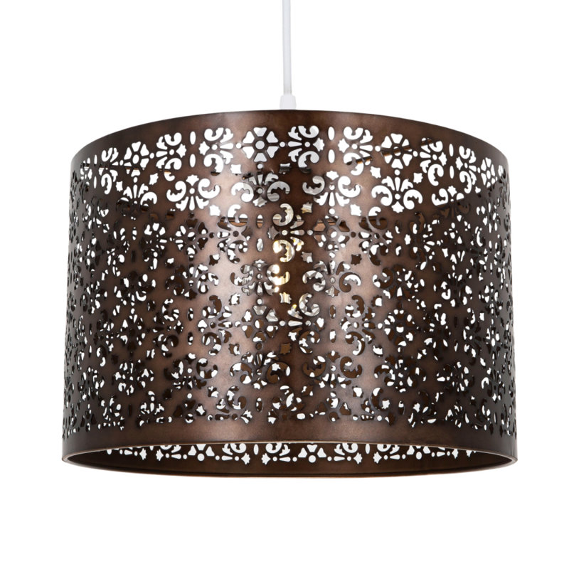 Marrakech Designed Pendant Light Shade with Floral Decoration, Bronze, 19cm H x 29cm W x 29cm D