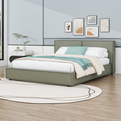 Queen-Size Platform Bed with Dual-Tone Faux Linen Upholstery