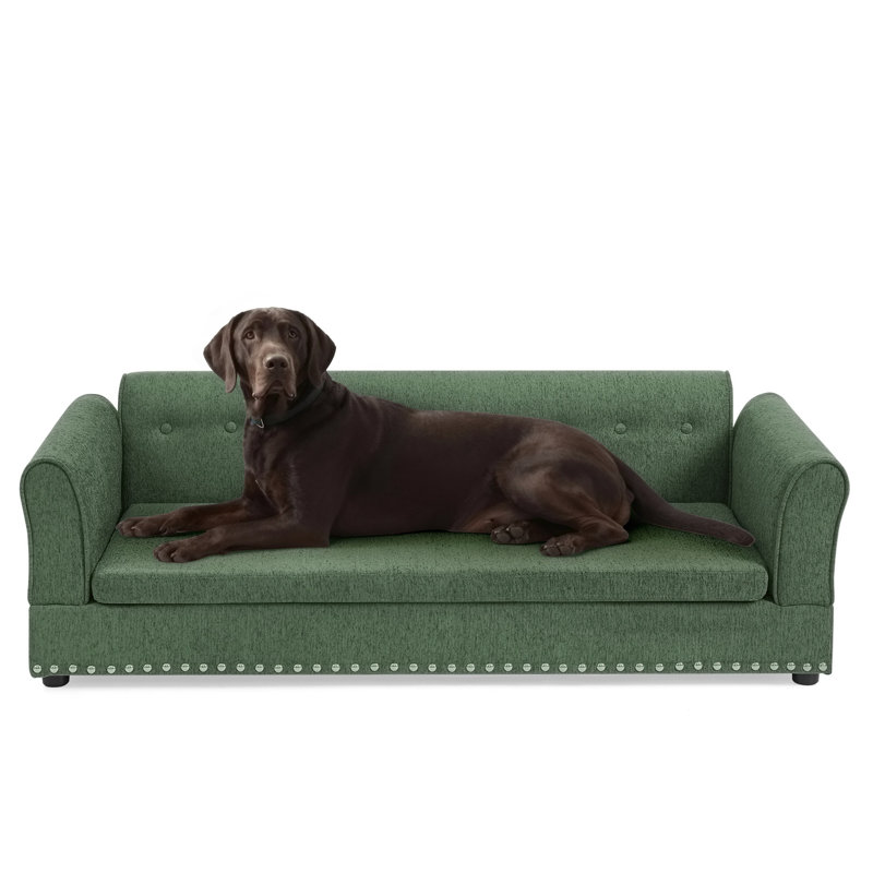 Rectangular Pet Sofa Dog Sofa Bed With Backrest And Armrest, Olive Green