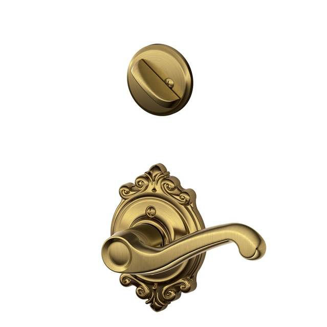 Flair Single Cylinder Interior Lever Set (Exterior Portion Sold Separately), Right Hand, Antique Brass
