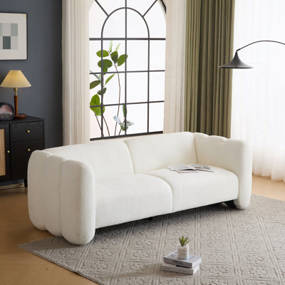 Élégant canapé 3 places Boucle au design ondulé, idéal pour les salons, les chambres à coucher et les appartements en blanc