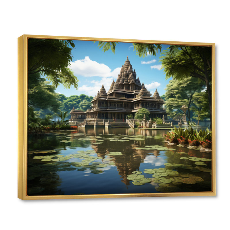 " Indian Art Temple Serenity I ", H 34 po x l 44 po x P 1,5 po, Cadre flottant doré