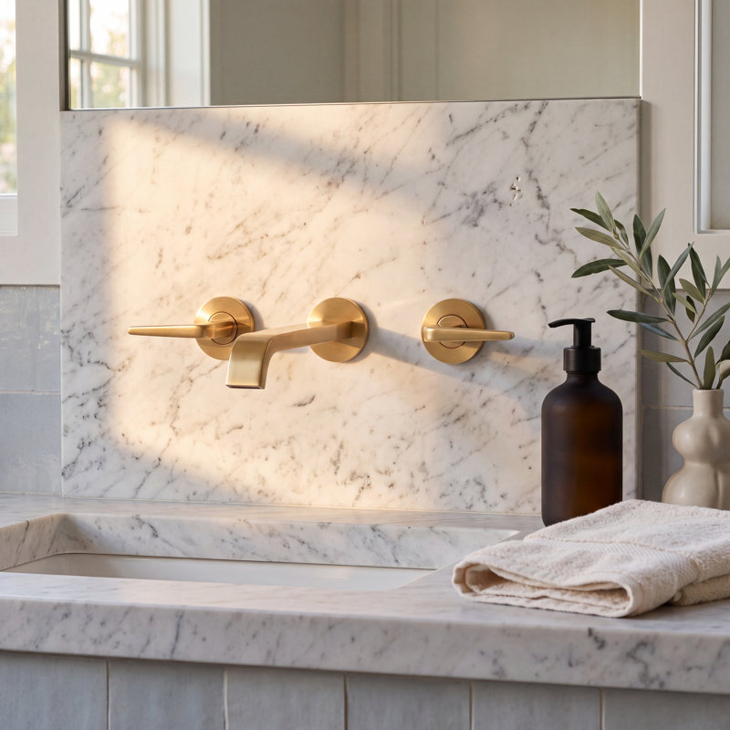Drea Wall Mounted Tub Filler, Brushed Gold