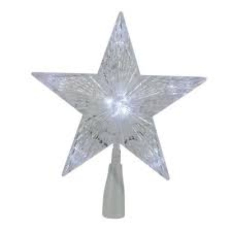 8.25" White LED Lighted Clear Star Battery Operated Christmas Tree Topper - White Lights