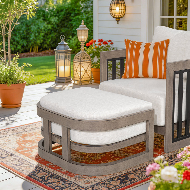 Repose-pieds de patio en aluminium avec coussins Sereno, Gris