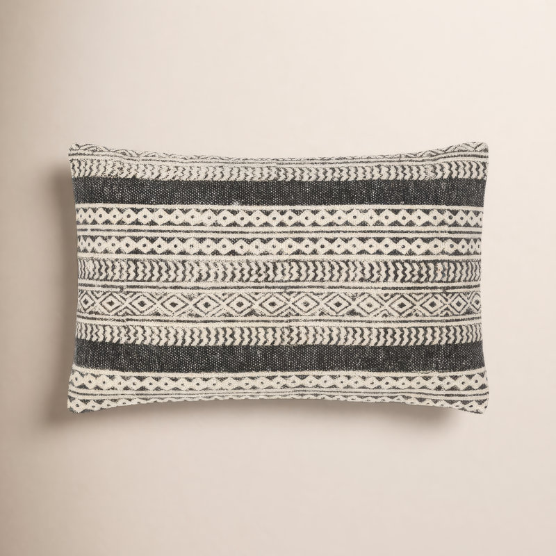 Oreiller carré en coton Zetta, Polyester/ bourre en polyester, Beige / denim, 14 po x 22 po