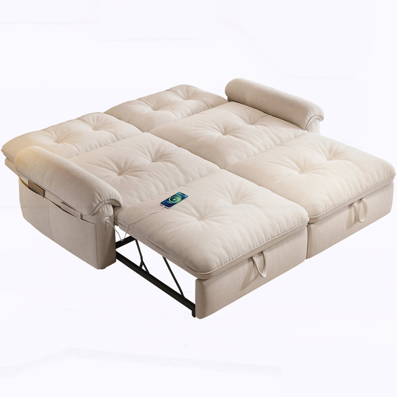 Canapé en tissu Mid-Century, Beige Fabric