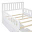 Lit plateforme simple en bois avec garde-corps et deux tiroirs de rangement-177474373-177474374