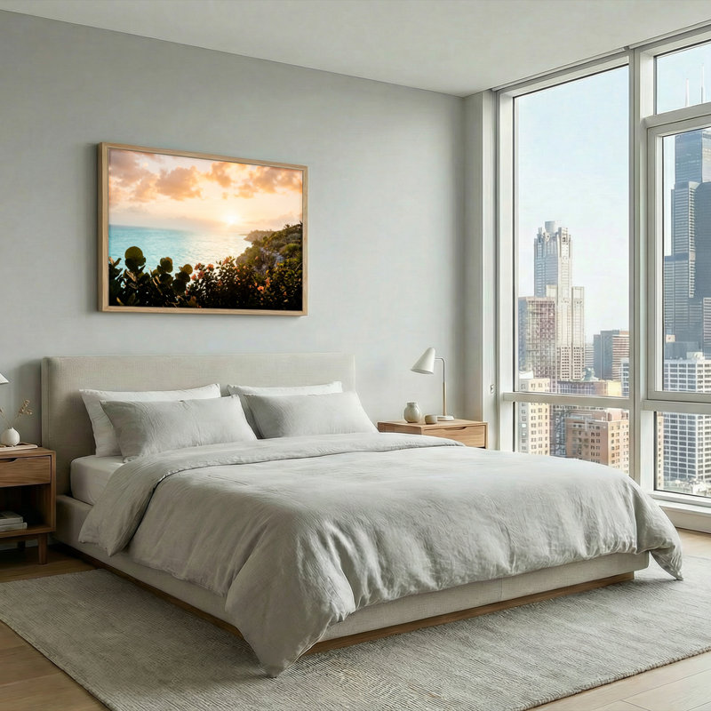 Ensemble de 1 tableau sur toile représentant un coucher de soleil sur l'océan, 24"H x36"W, Natural