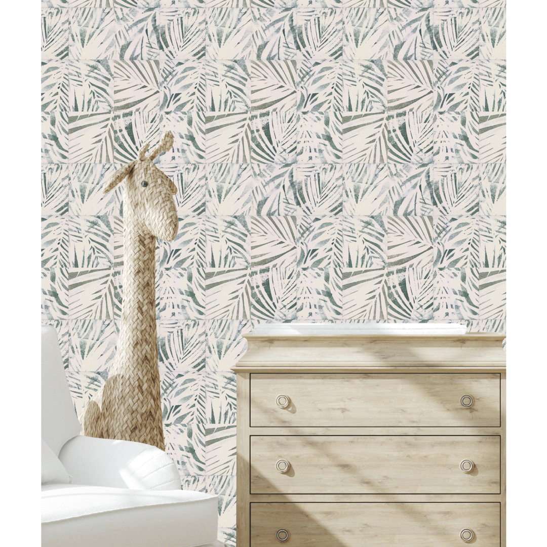 Mr. Kate Cubism Palm Peel and Stick Wallpaper, Green & Grey Mr. Kate
