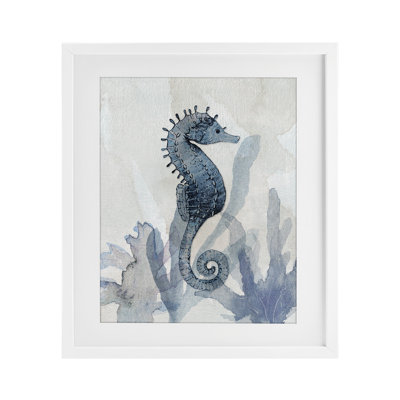 Seahorse & Seaweed Impressions Framed Print Under Glass, design by Susan Jill