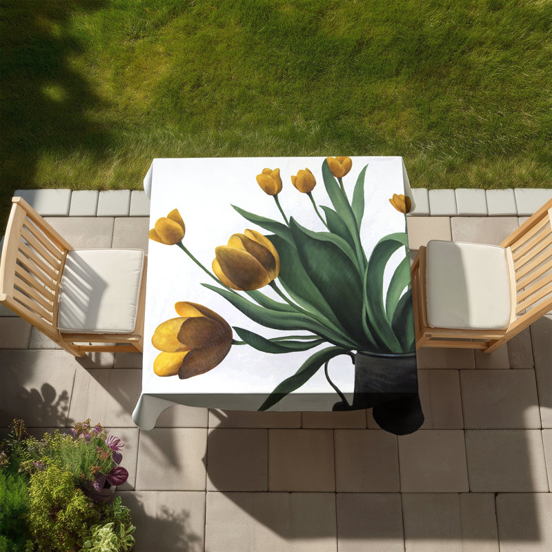 Yellow Tulips Farmhouse Tablecloth | Indoor/Outdoor Home Decor